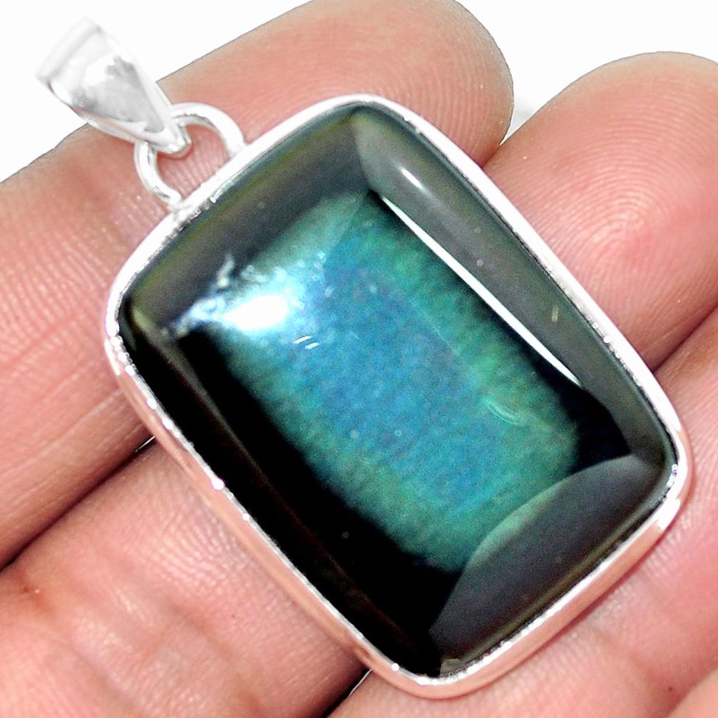 28.30cts natural rainbow obsidian eye 925 sterling silver pendant jewelry m85992