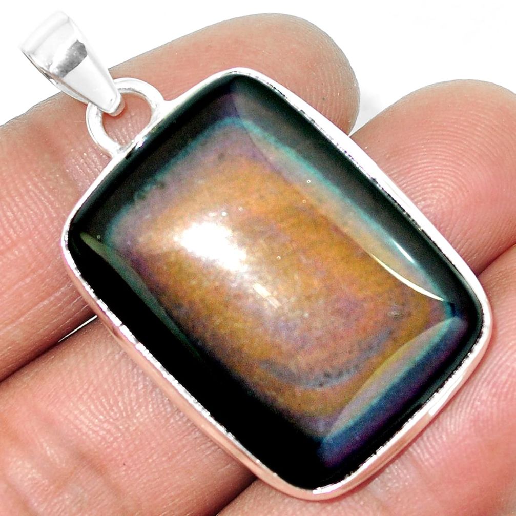 29.78cts natural rainbow obsidian eye 925 sterling silver pendant jewelry m85995