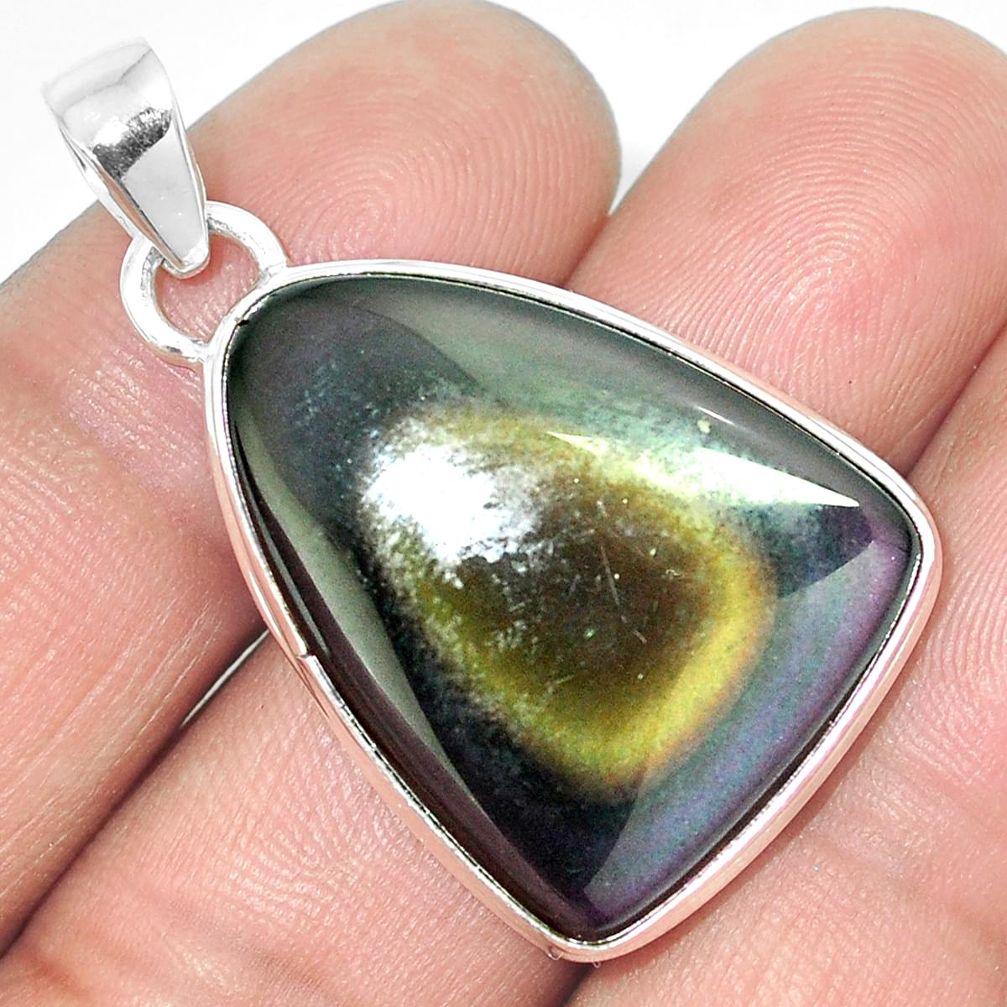 18.68cts natural rainbow obsidian eye 925 sterling silver pendant jewelry m86004