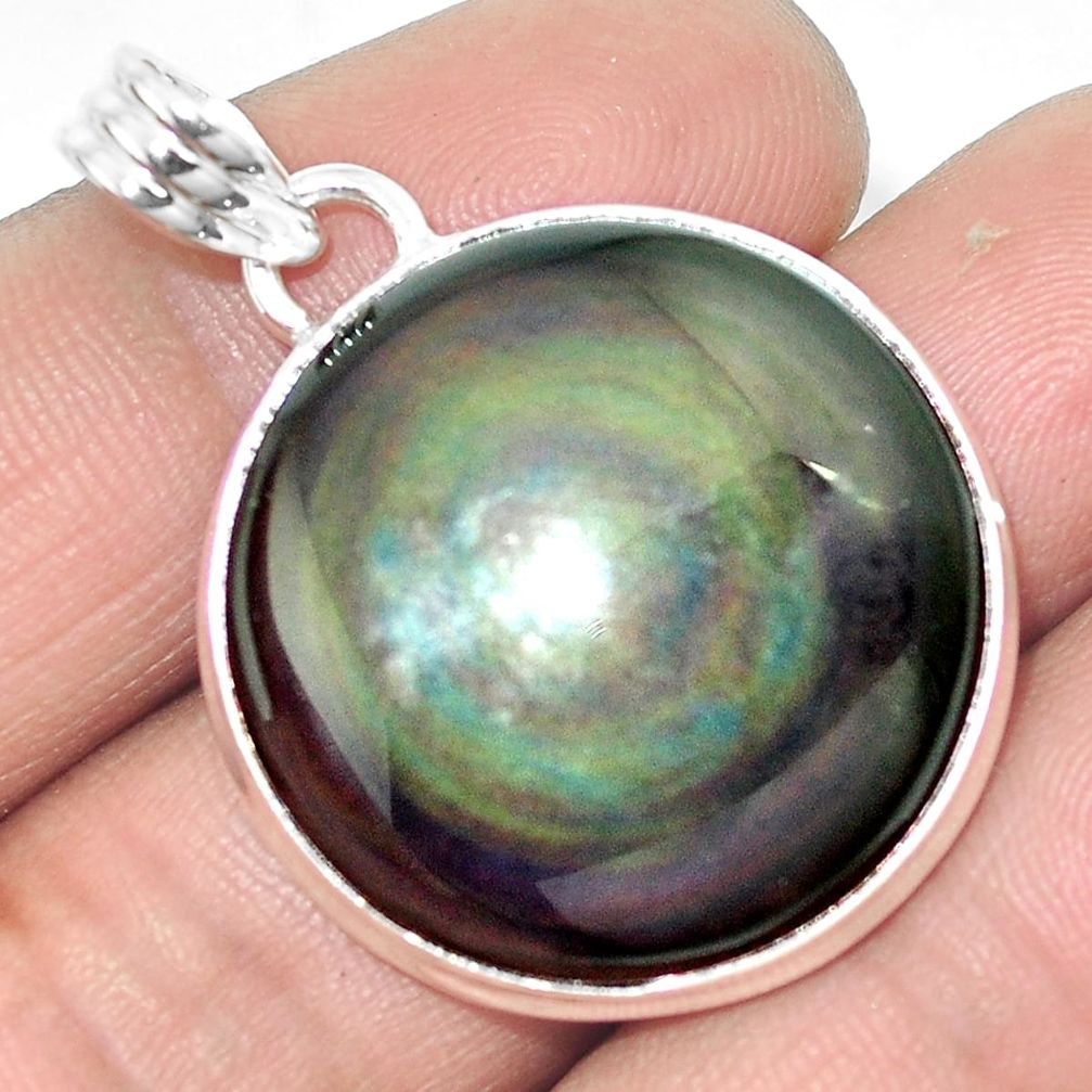 24.00cts natural rainbow obsidian eye 925 sterling silver pendant jewelry m86008