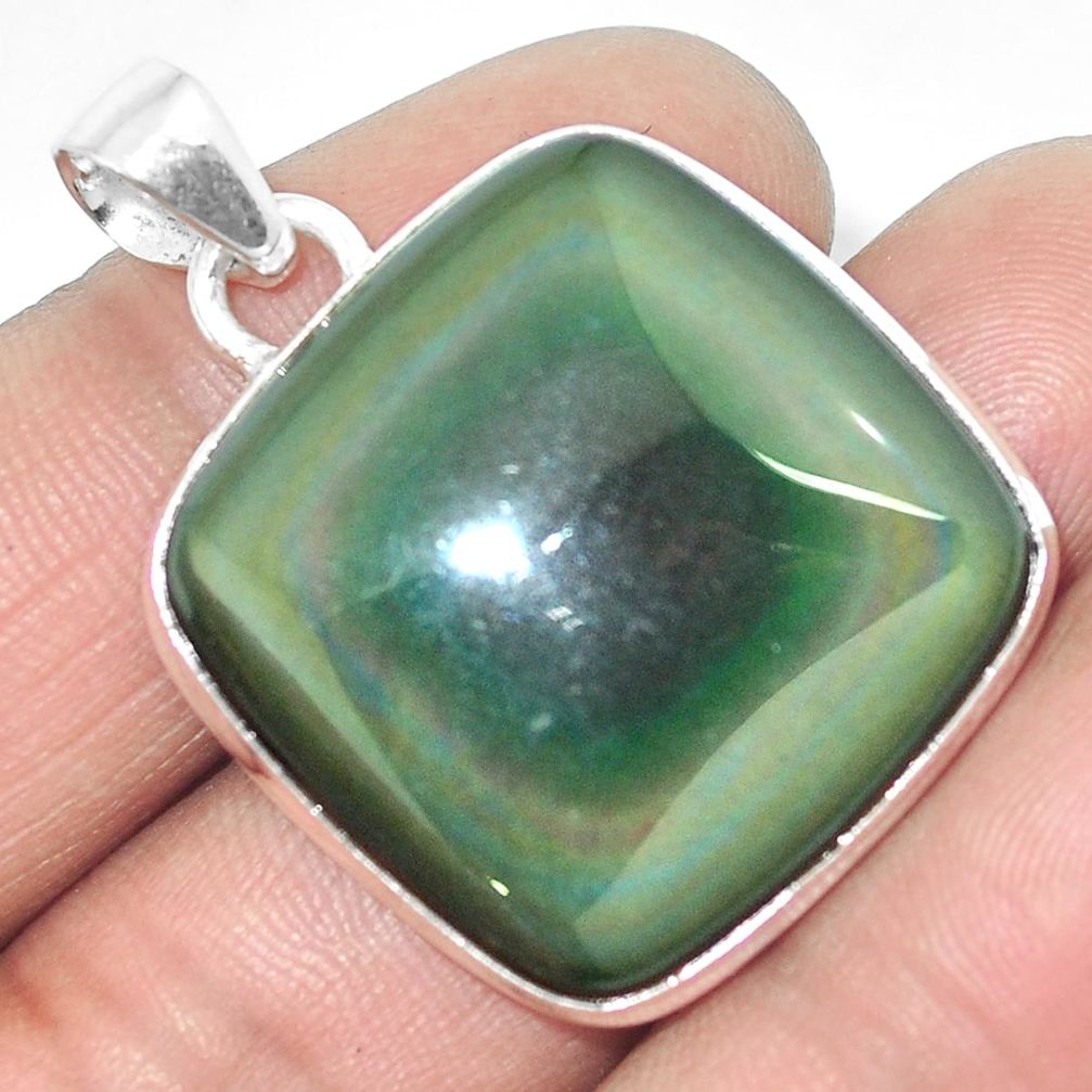 26.16cts natural rainbow obsidian eye 925 sterling silver pendant jewelry m86010