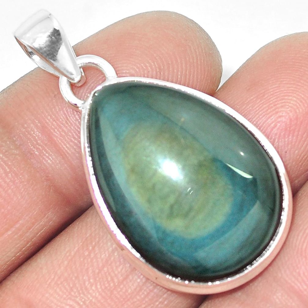 17.22cts natural rainbow obsidian eye 925 sterling silver pendant jewelry m86014