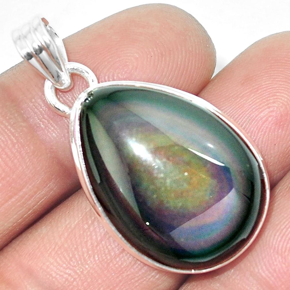17.57cts natural rainbow obsidian eye 925 sterling silver pendant jewelry m86015