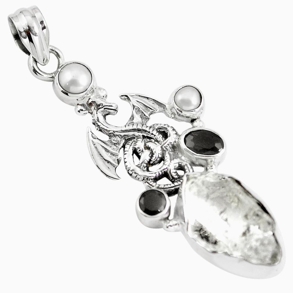 925 silver natural white herkimer diamond onyx dragon pendant jewelry m86088
