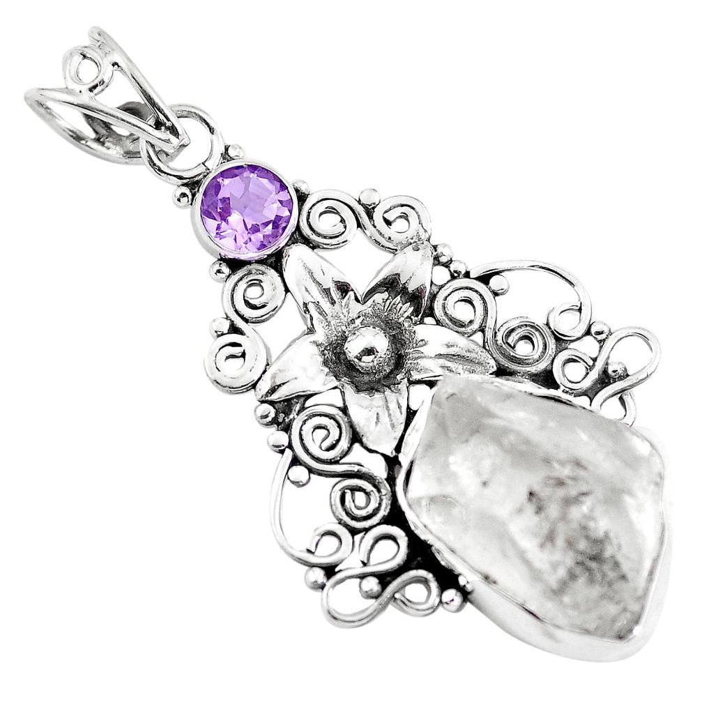 Natural white herkimer diamond amethyst 925 silver flower pendant m86089