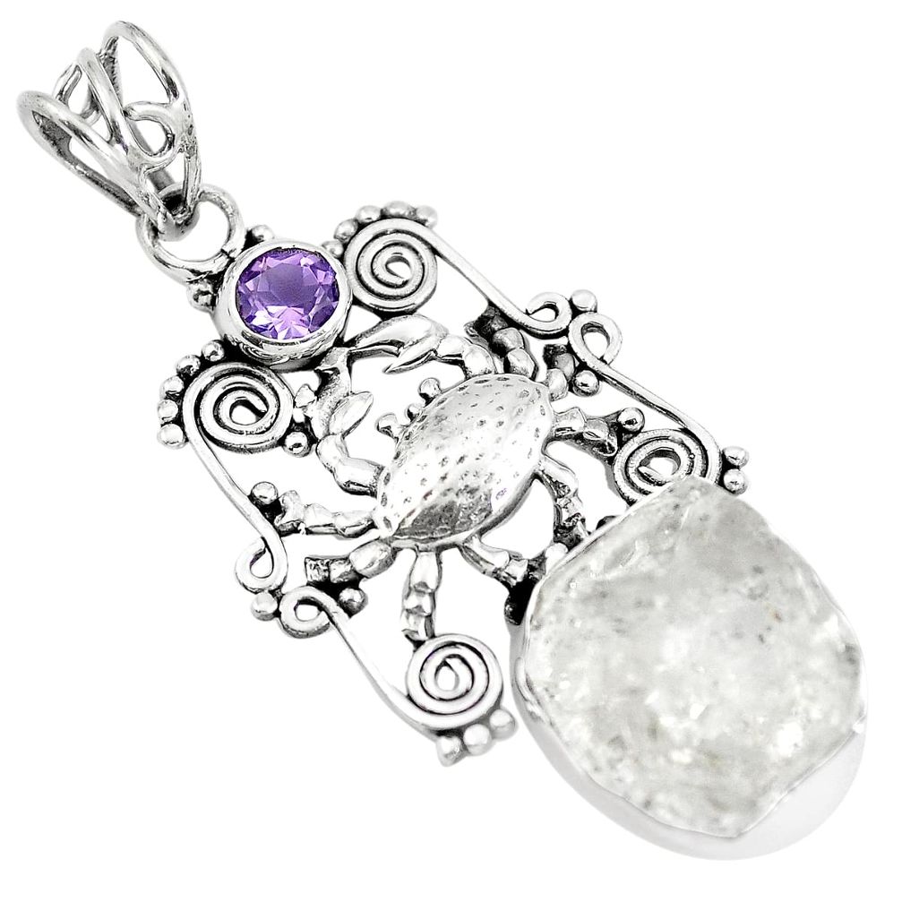925 silver natural white herkimer diamond purple amethyst crab pendant m86093