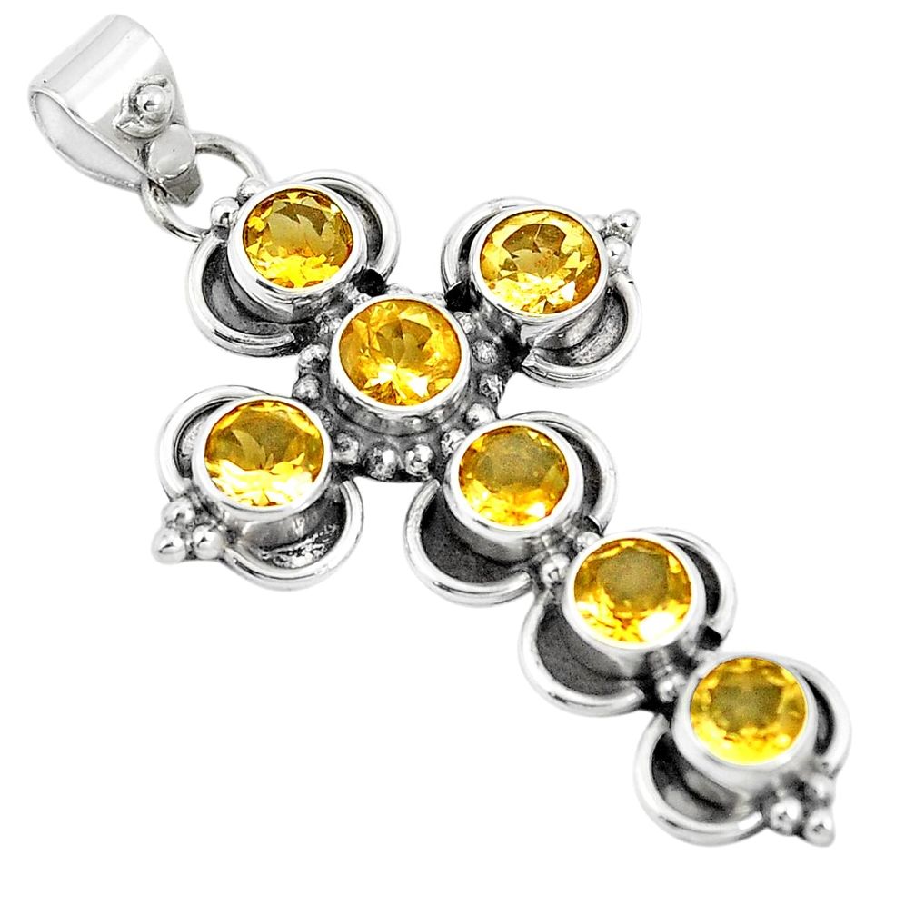 6.57cts natural yellow citrine 925 sterling silver holy cross pendant m87172