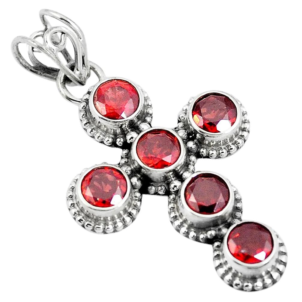 5.27cts natural red garnet 925 sterling silver holy cross pendant jewelry m87181