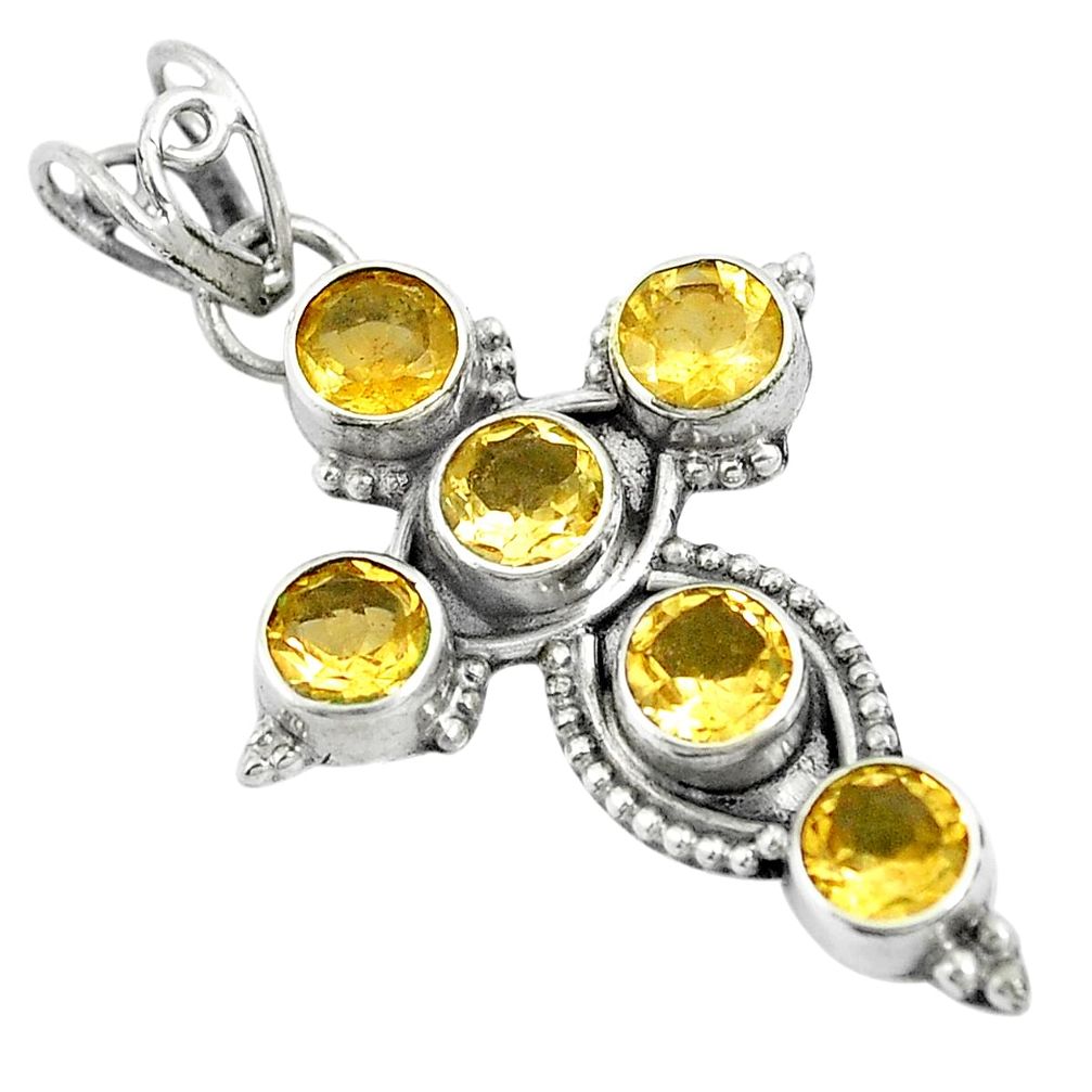 5.11cts natural yellow citrine 925 sterling silver holy cross pendant m87189