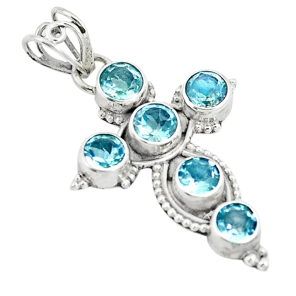 5.38cts natural blue topaz 925 sterling silver holy cross pendant jewelry m87195