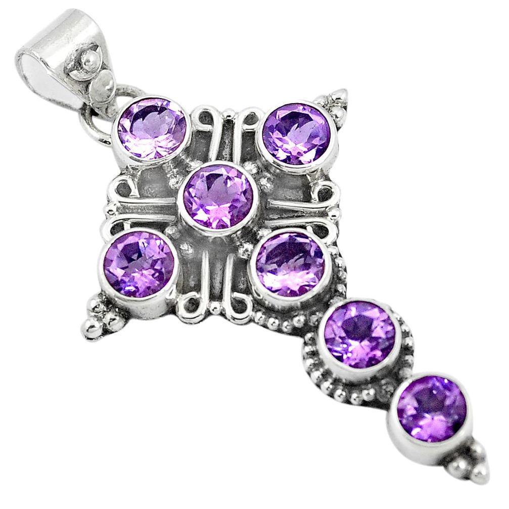 6.77cts natural purple amethyst 925 sterling silver holy cross pendant m87211