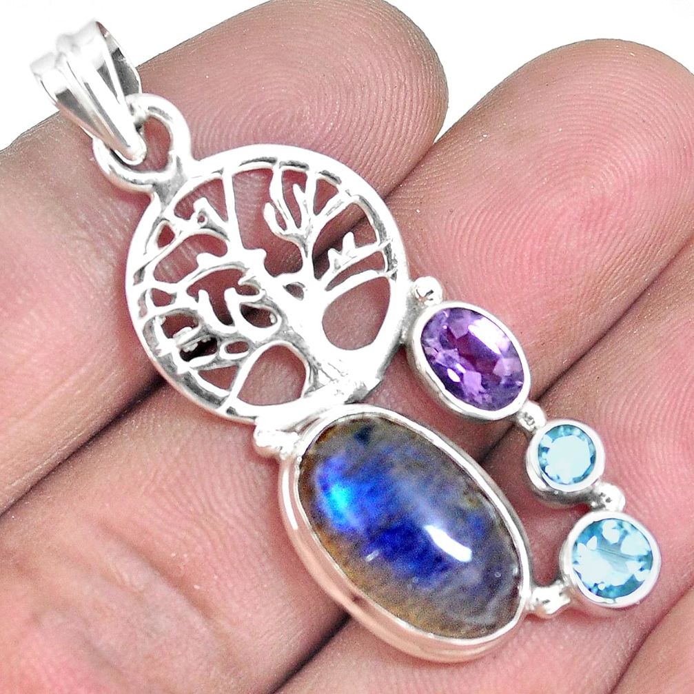 Natural blue labradorite 925 silver tree of life pendant jewelry m87236