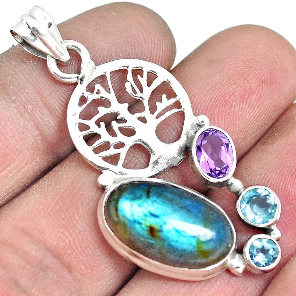 Natural blue labradorite 925 silver tree of life pendant jewelry m87247