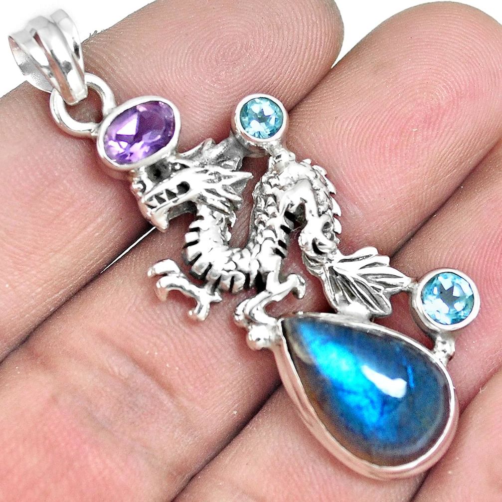 925 silver natural blue labradorite amethyst dragon pendant jewelry m87259