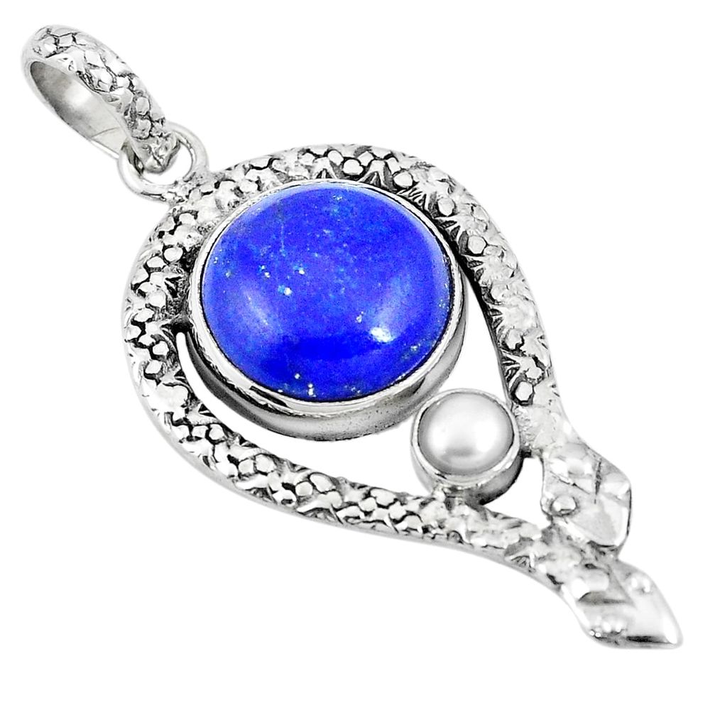 Natural blue lapis lazuli pearl 925 sterling silver snake pendant m87267