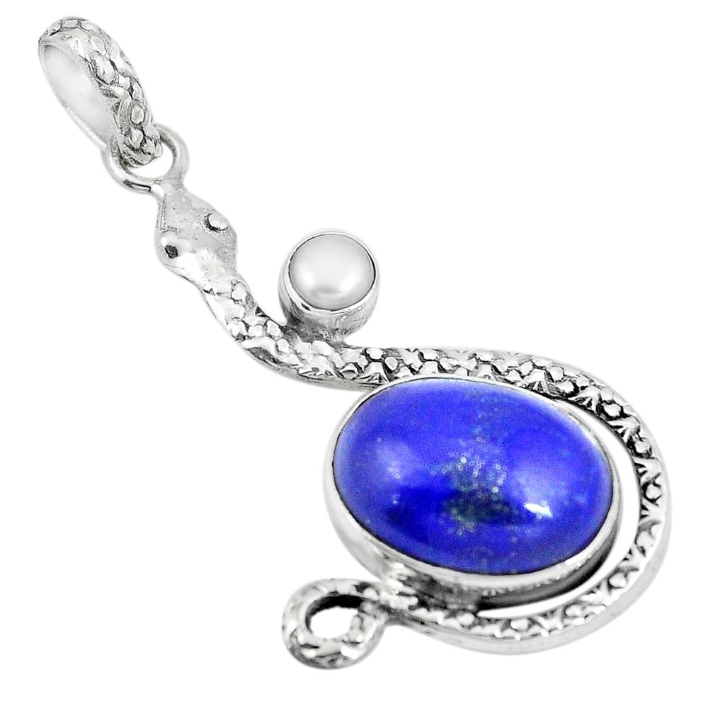 Natural blue lapis lazuli pearl 925 silver snake pendant jewelry m87281