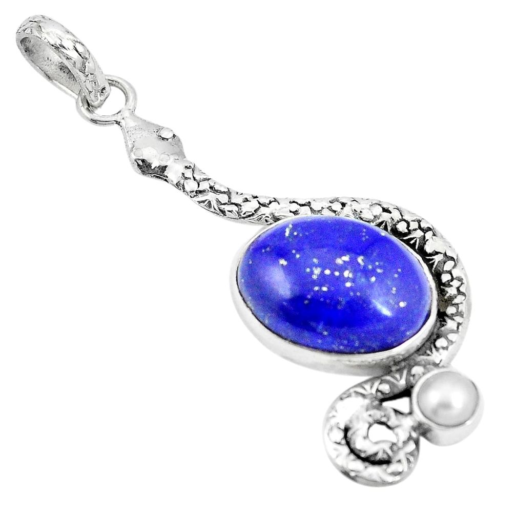 Natural blue lapis lazuli pearl 925 silver snake pendant jewelry m87282