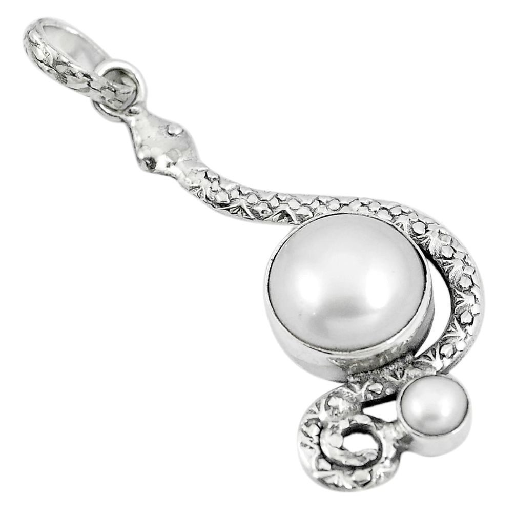 Natural white pearl 925 sterling silver snake pendant jewelry m87290