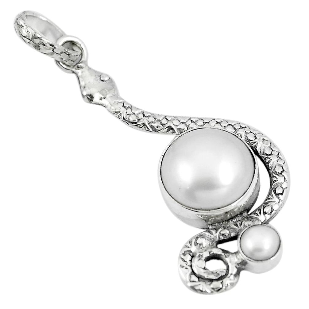 Natural white pearl 925 sterling silver snake pendant jewelry m87291