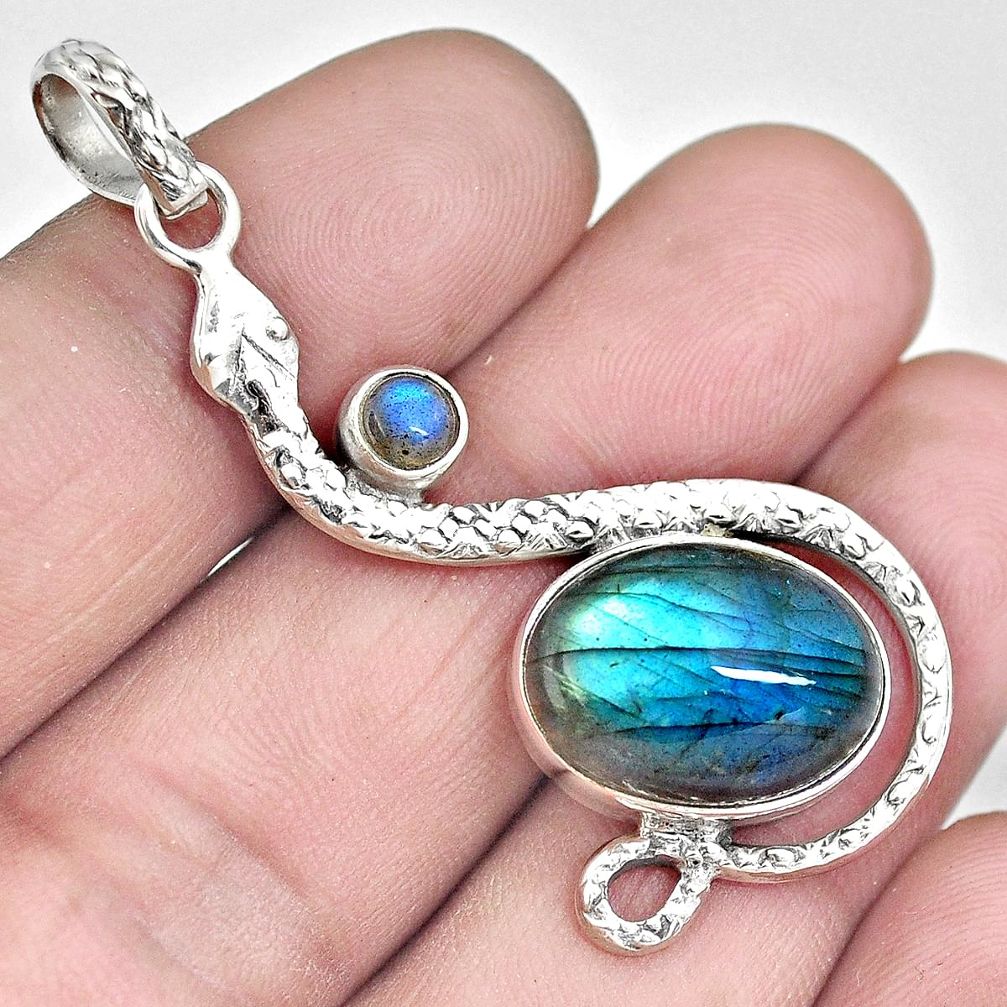 Natural blue labradorite 925 sterling silver snake pendant jewelry m87297