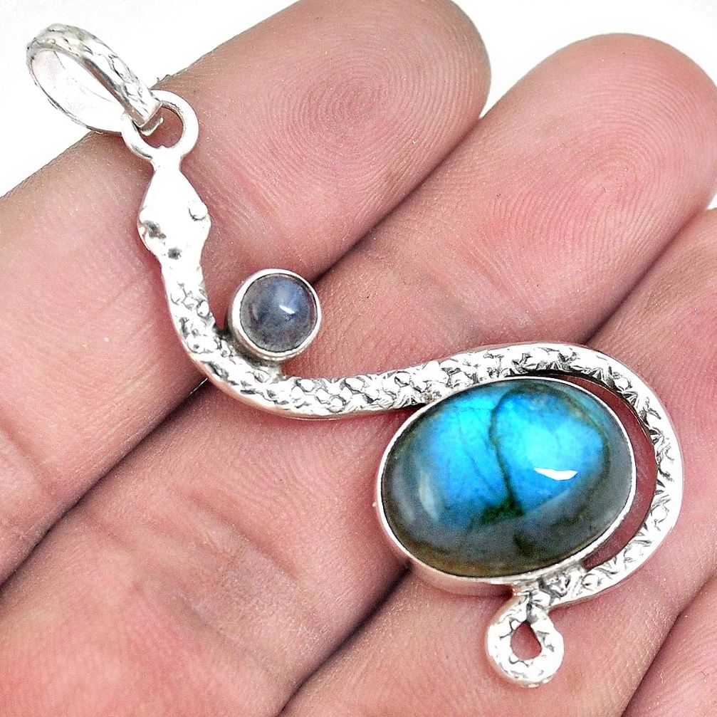 Natural blue labradorite 925 sterling silver snake pendant jewelry m87300