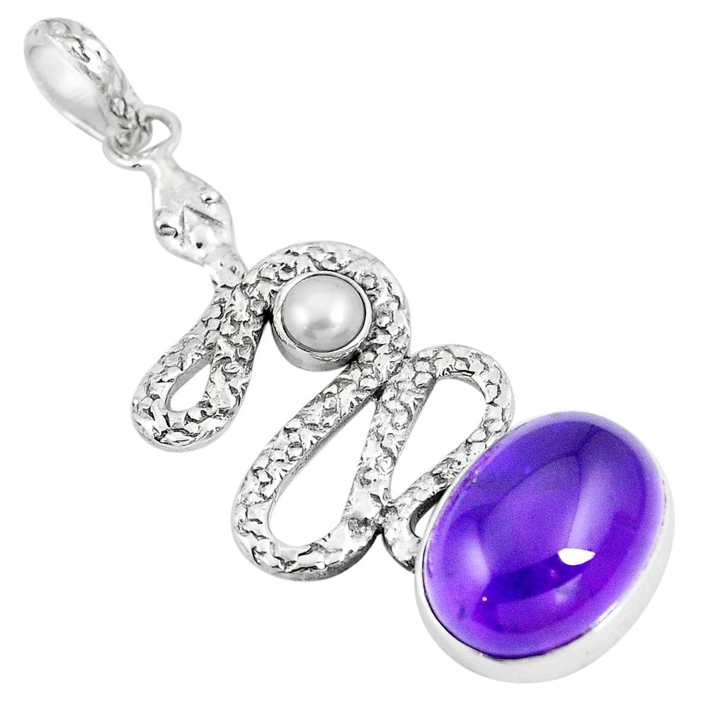 Natural purple amethyst pearl 925 sterling silver snake pendant m87305