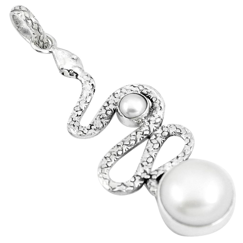 Natural white pearl 925 sterling silver snake pendant jewelry m87310