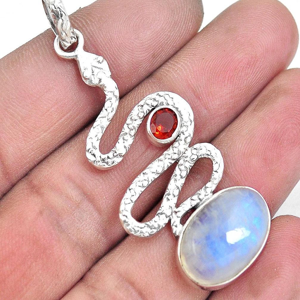 925 silver natural rainbow moonstone garnet snake pendant jewelry m87317