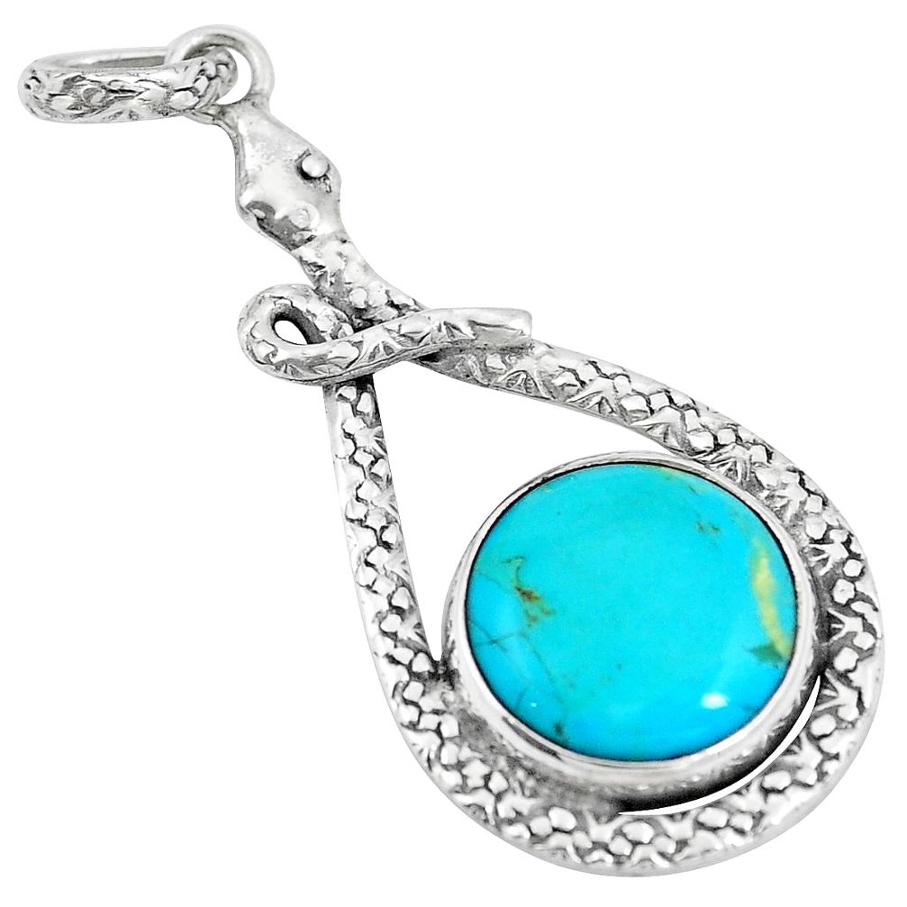 Blue arizona mohave turquoise 925 sterling silver snake pendant m87322