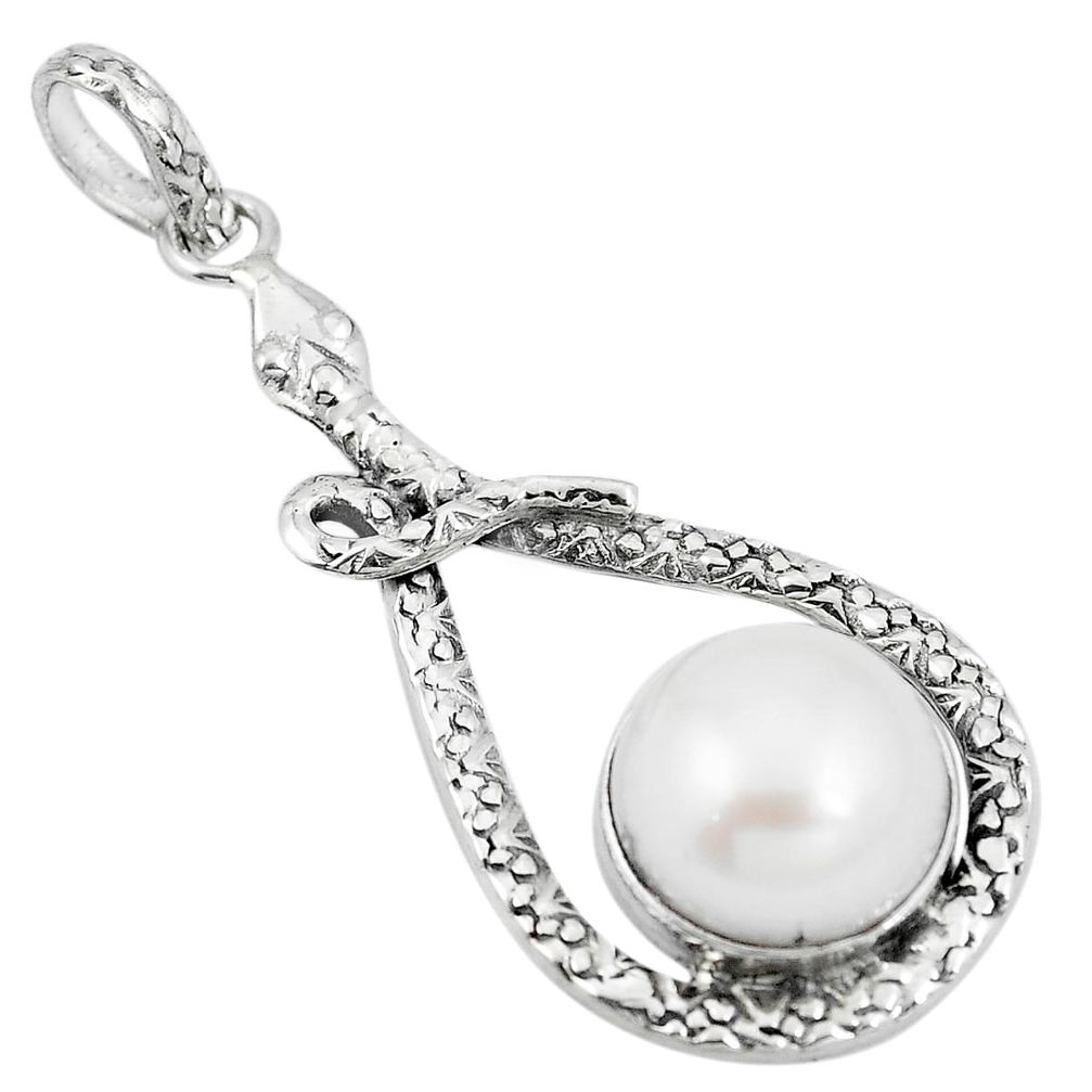 Natural white pearl 925 sterling silver snake pendant jewelry m87330