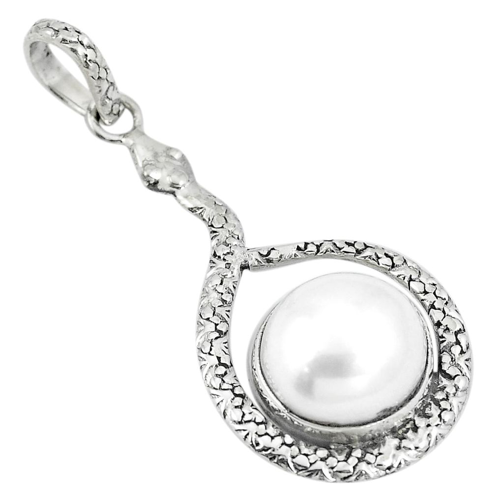 Natural white pearl 925 sterling silver snake pendant jewelry m87352