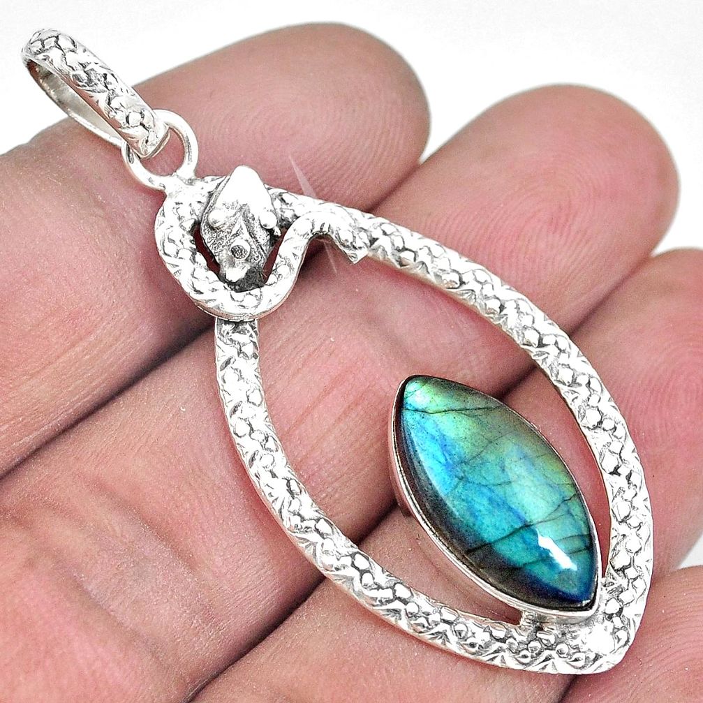 Natural blue labradorite 925 sterling silver snake pendant jewelry m87355