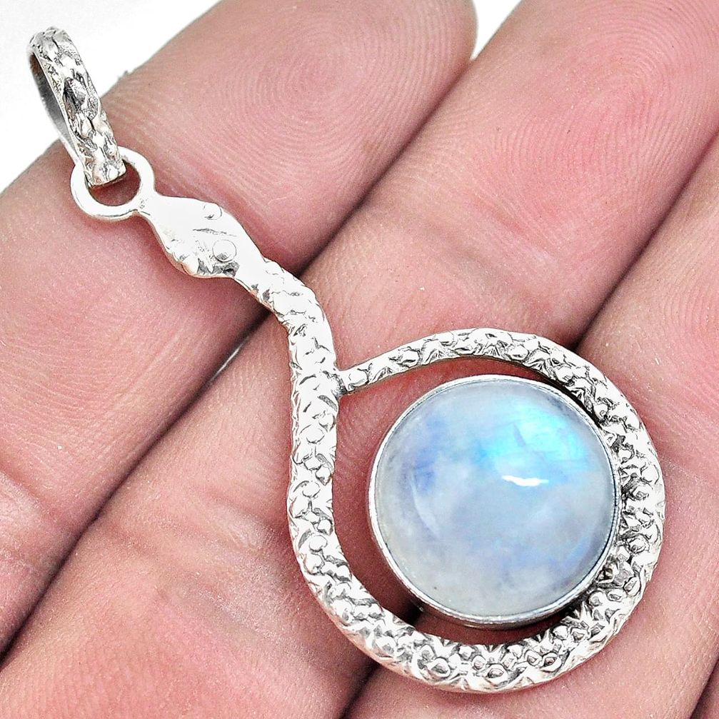 Natural rainbow moonstone 925 sterling silver snake pendant jewelry m87357