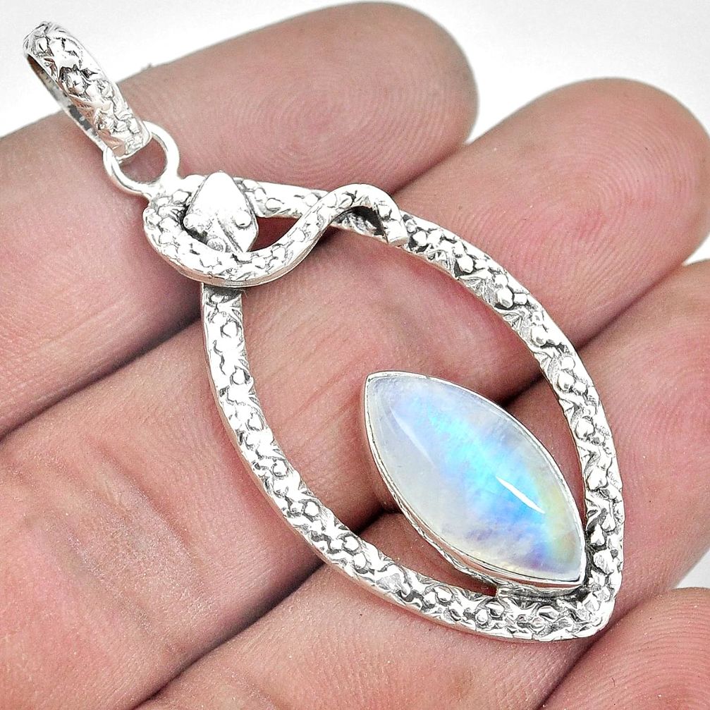 Natural rainbow moonstone 925 sterling silver snake pendant jewelry m87360