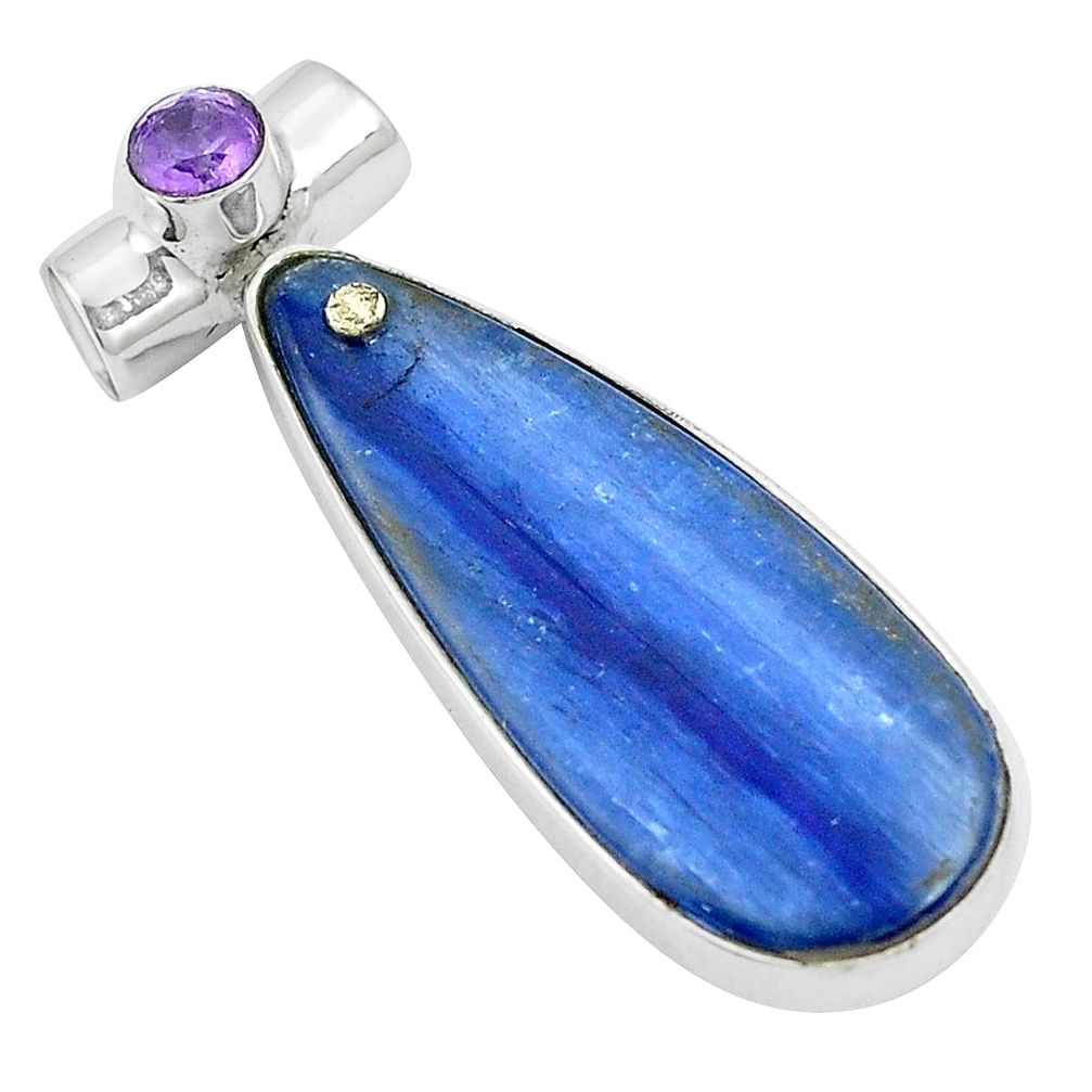 Natural blue kyanite amethyst 925 sterling silver pendant jewelry m87368