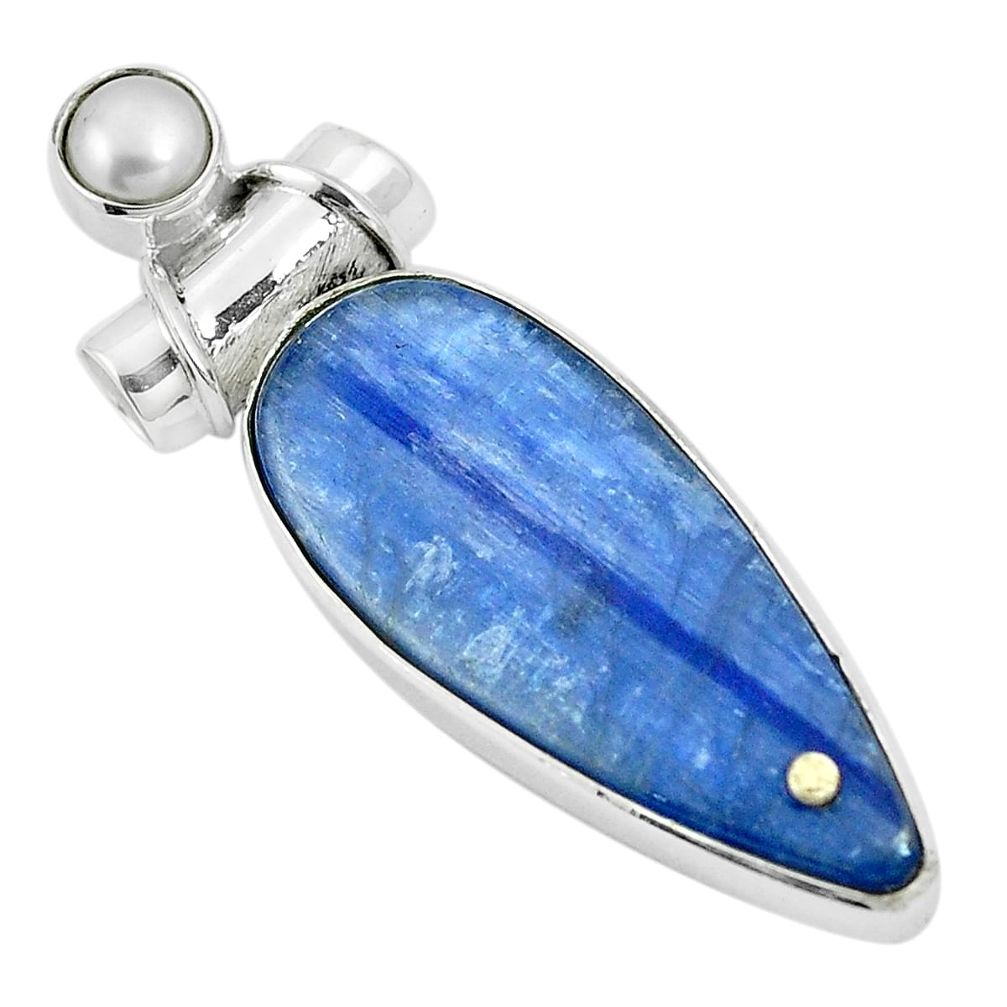 Natural blue kyanite pearl 925 sterling silver pendant jewelry m87372