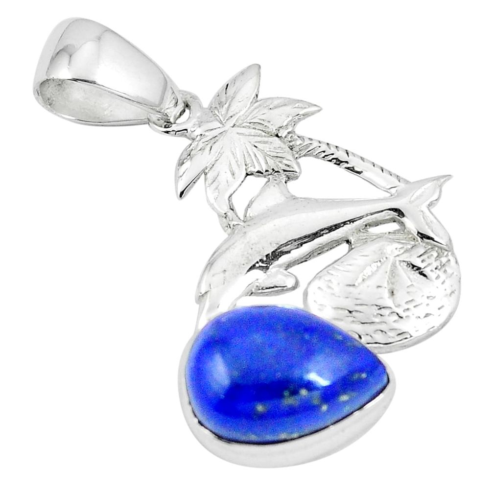 Natural blue lapis lazuli 925 sterling silver dolphin pendant jewelry m87382