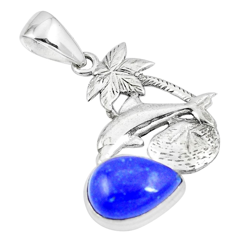 Natural blue lapis lazuli 925 sterling silver dolphin pendant jewelry m87383