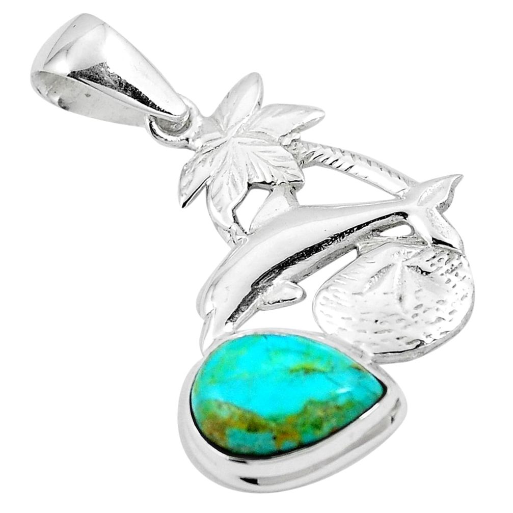 Green arizona mohave turquoise 925 silver dolphin pendant jewelry m87387