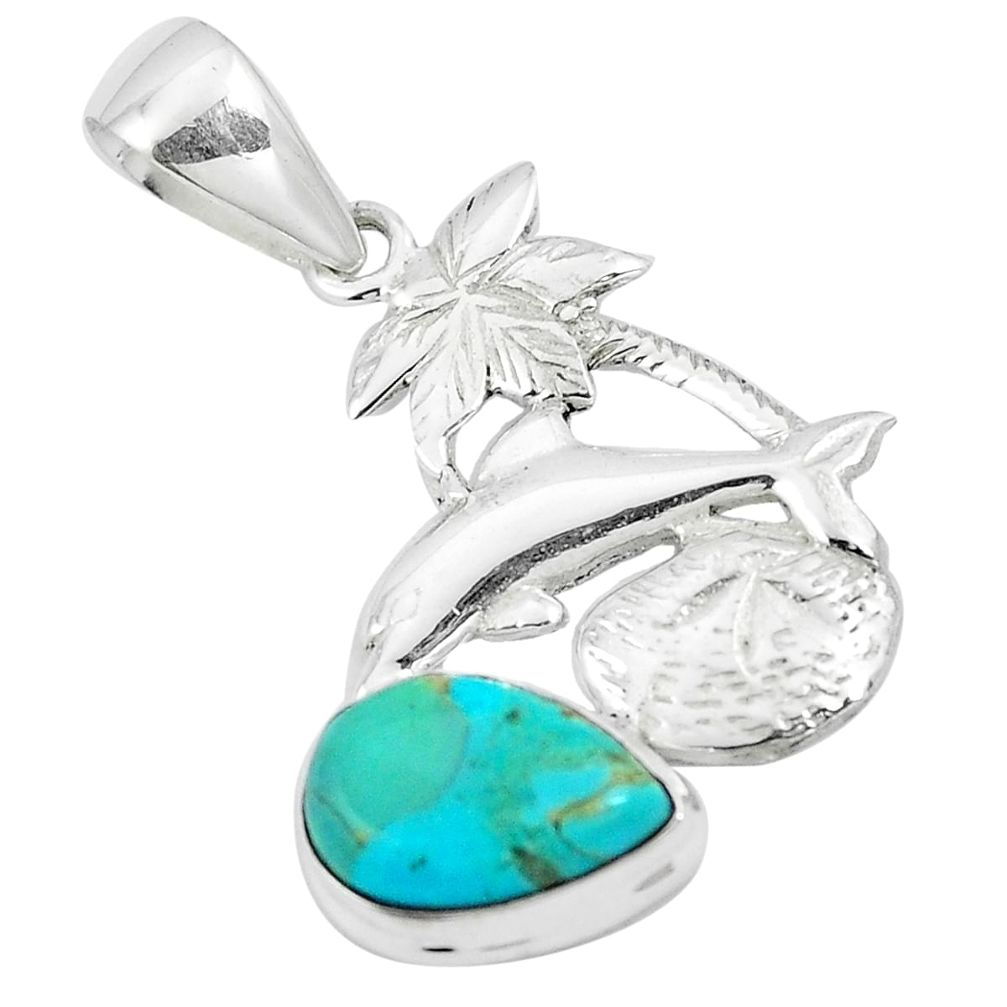 Green arizona mohave turquoise 925 silver dolphin pendant jewelry m87388