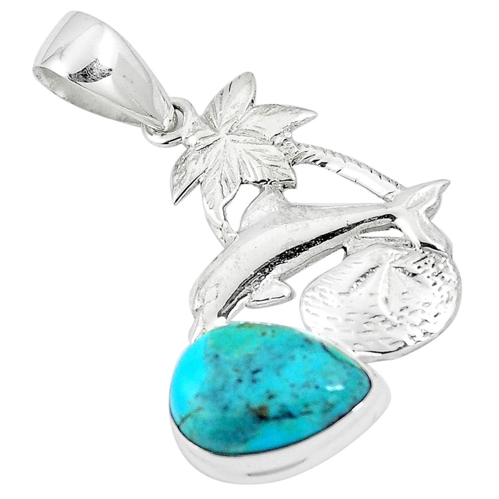 Blue arizona mohave turquoise 925 sterling silver dolphin pendant m87389