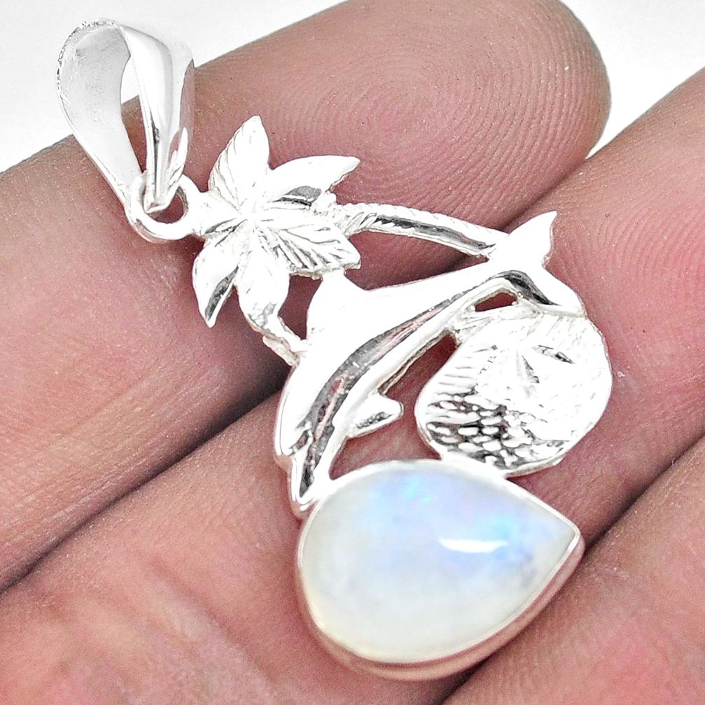 Natural rainbow moonstone 925 sterling silver dolphin pendant m87397