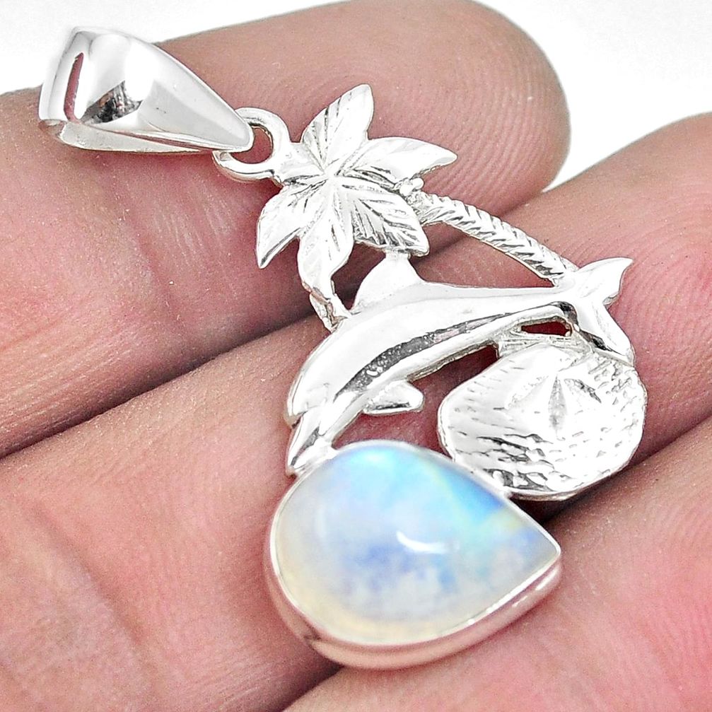 925 sterling silver natural rainbow moonstone dolphin pendant m87398