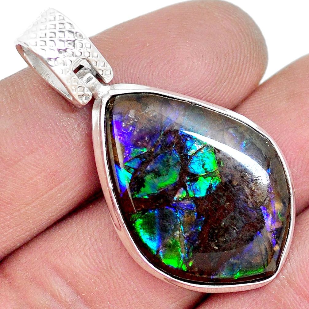 Natural multi color ammolite (canadian) 925 silver pendant jewelry m87409