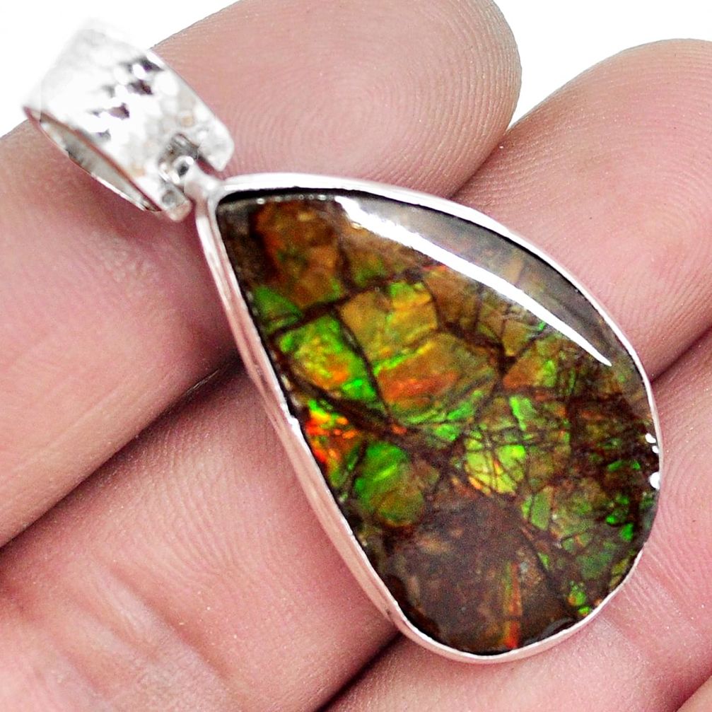 Natural multi color ammolite (canadian) 925 silver pendant jewelry m87412