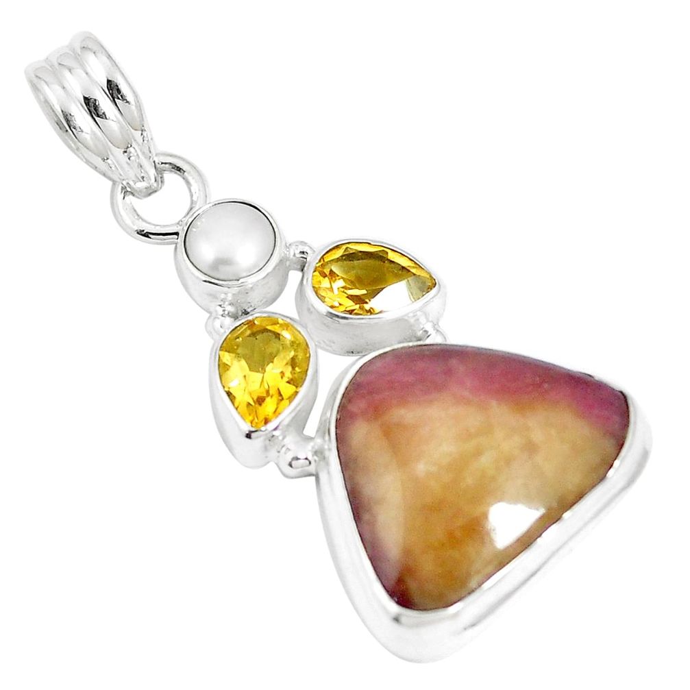 Natural pink bio tourmaline citrine 925 sterling silver pendant m87425