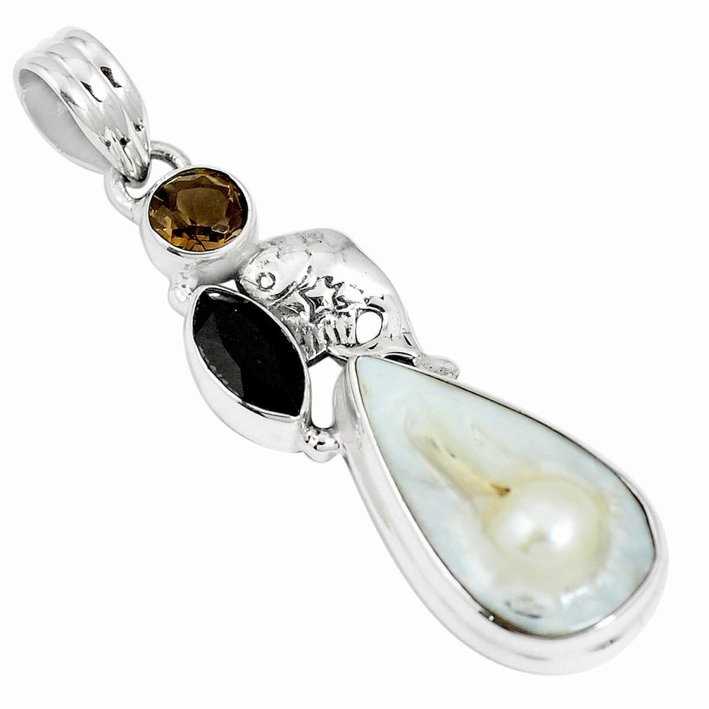 925 sterling silver natural white pearl smoky topaz pendant jewelry m87440