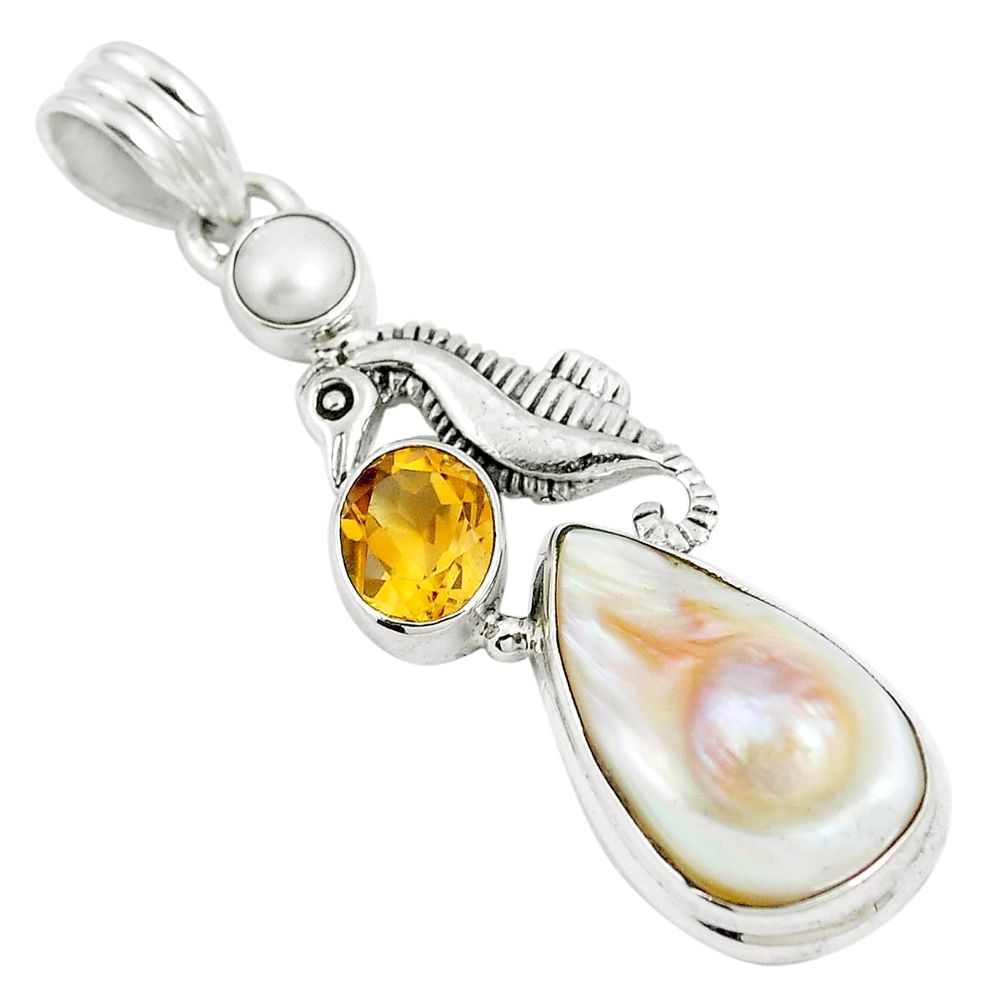 Natural white pearl citrine 925 sterling silver pendant jewelry m87457