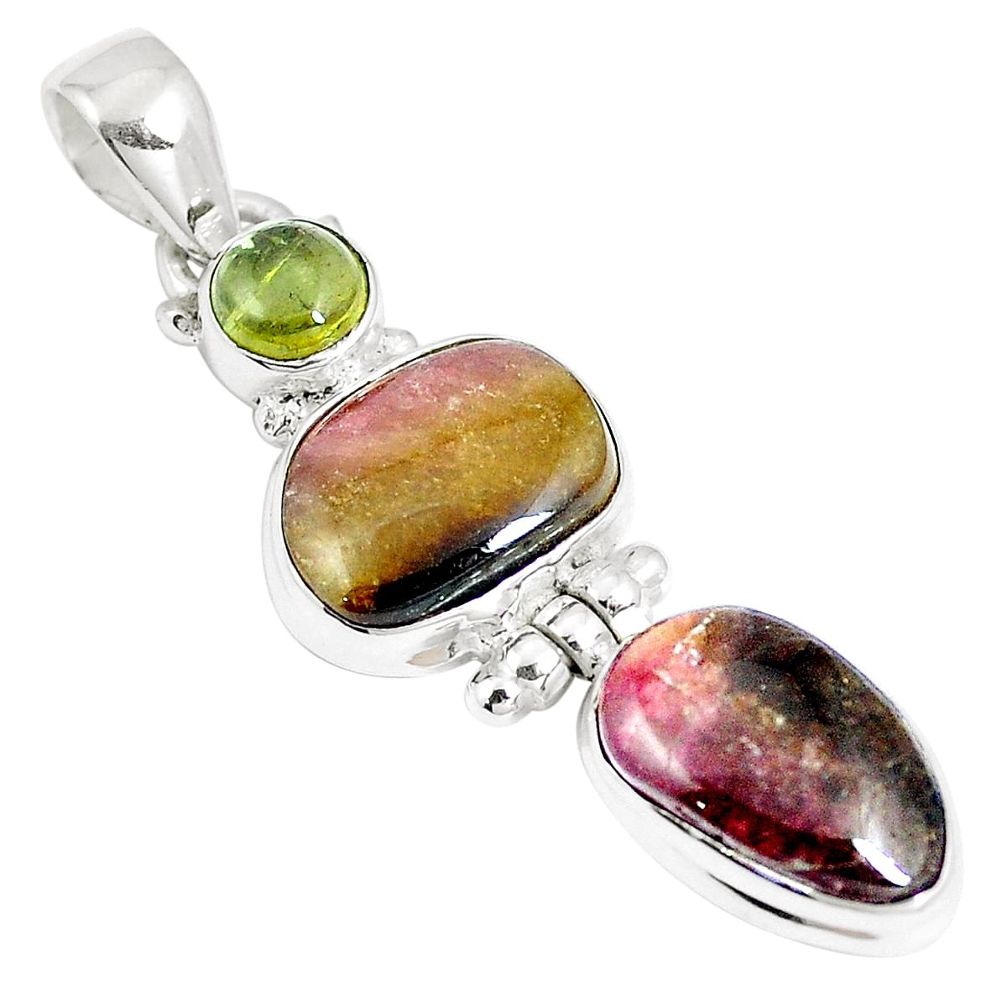 Natural black bio tourmaline tourmaline 925 silver pendant m87461