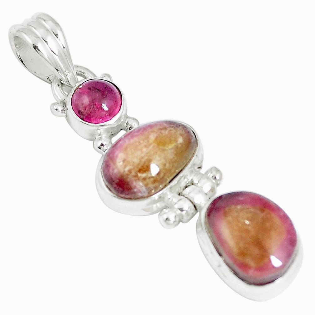 925 silver natural pink bio tourmaline tourmaline pendant jewelry m87464